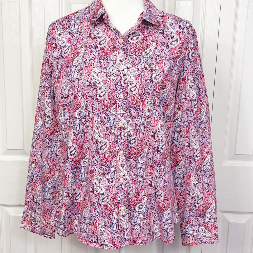 Banana Republic Colorful Pink Paisley Print Preppy Soft Wash Shirt Large